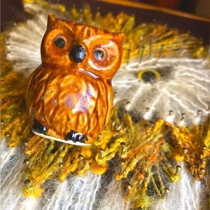 Vintage MCM ceramic owl brown owl toothpick holder